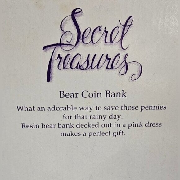 Secret Treasures 2001 Resin Teddy Bear Coin Bank Pink Dress 10” Vintage Figurine - Picture 10 of 10
